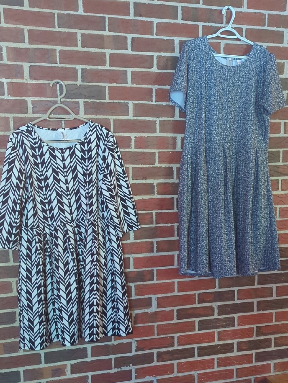 Black & White Patterned Dress and Blue Textured Dress - Two Pieces
